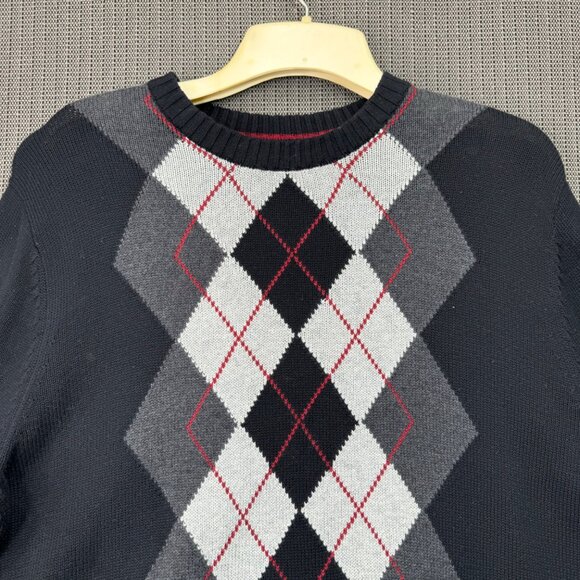 David Taylor mens Argyle Sweater L/G pull over crew neck Black/Grey/Red pattern - Picture 4 of 9
